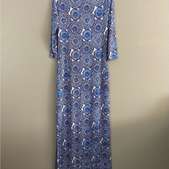 Boston Proper Blue Mosaic Medallion Maxi Dress Size 4 Stretch - Picture 6 of 11